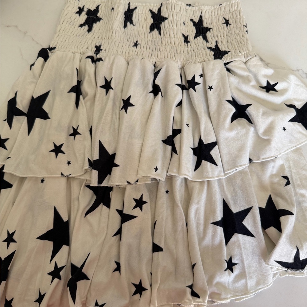 Chaser Cream and Black Star Mini Skirt